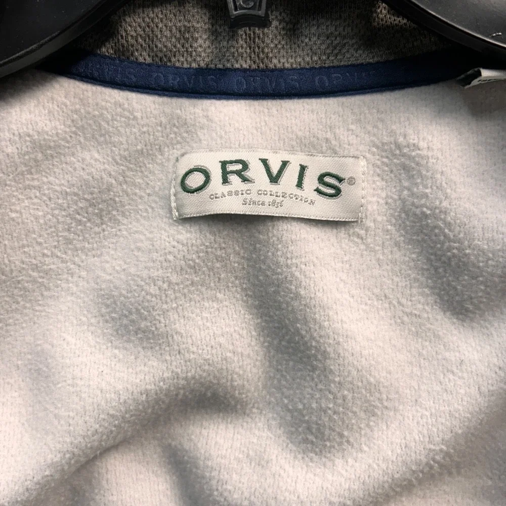 ORVIS Men's Full-Zip Jacket Grey Heather / Navy Yoke Stand Collar Zipper, XL‎